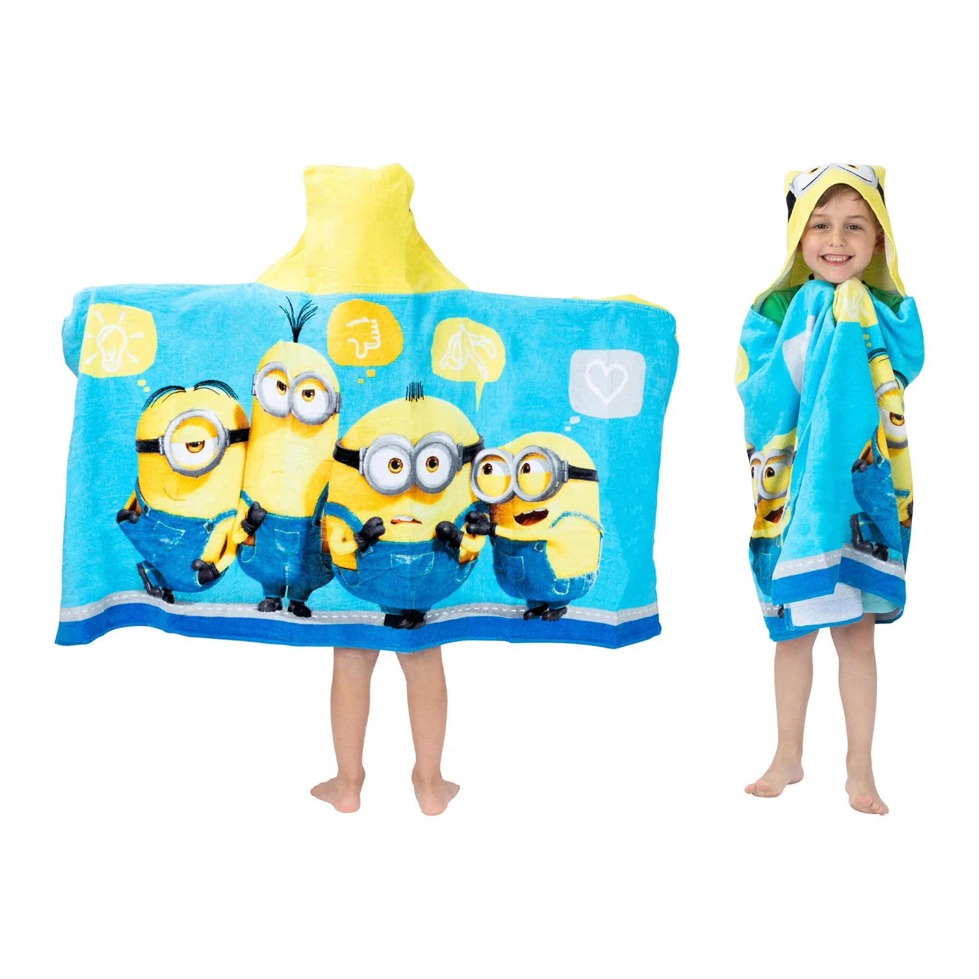 Franco Despicable Me Minions Hooded Towel Wrap 64cm x 127cm | Fun Cartoon Character for Kids - main product image