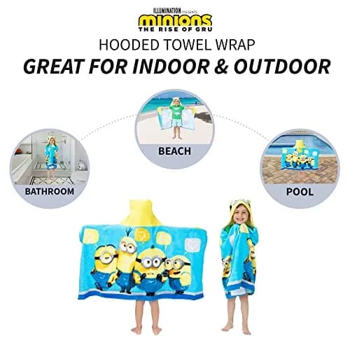 Franco Despicable Me Minions Hooded Towel Wrap 64cm x 127cm | Fun Cartoon Character for Kids thumbnail 4