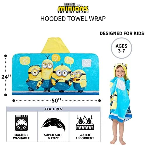 Franco Despicable Me Minions Hooded Towel Wrap 64cm x 127cm | Fun Cartoon Character for Kids thumbnail 5
