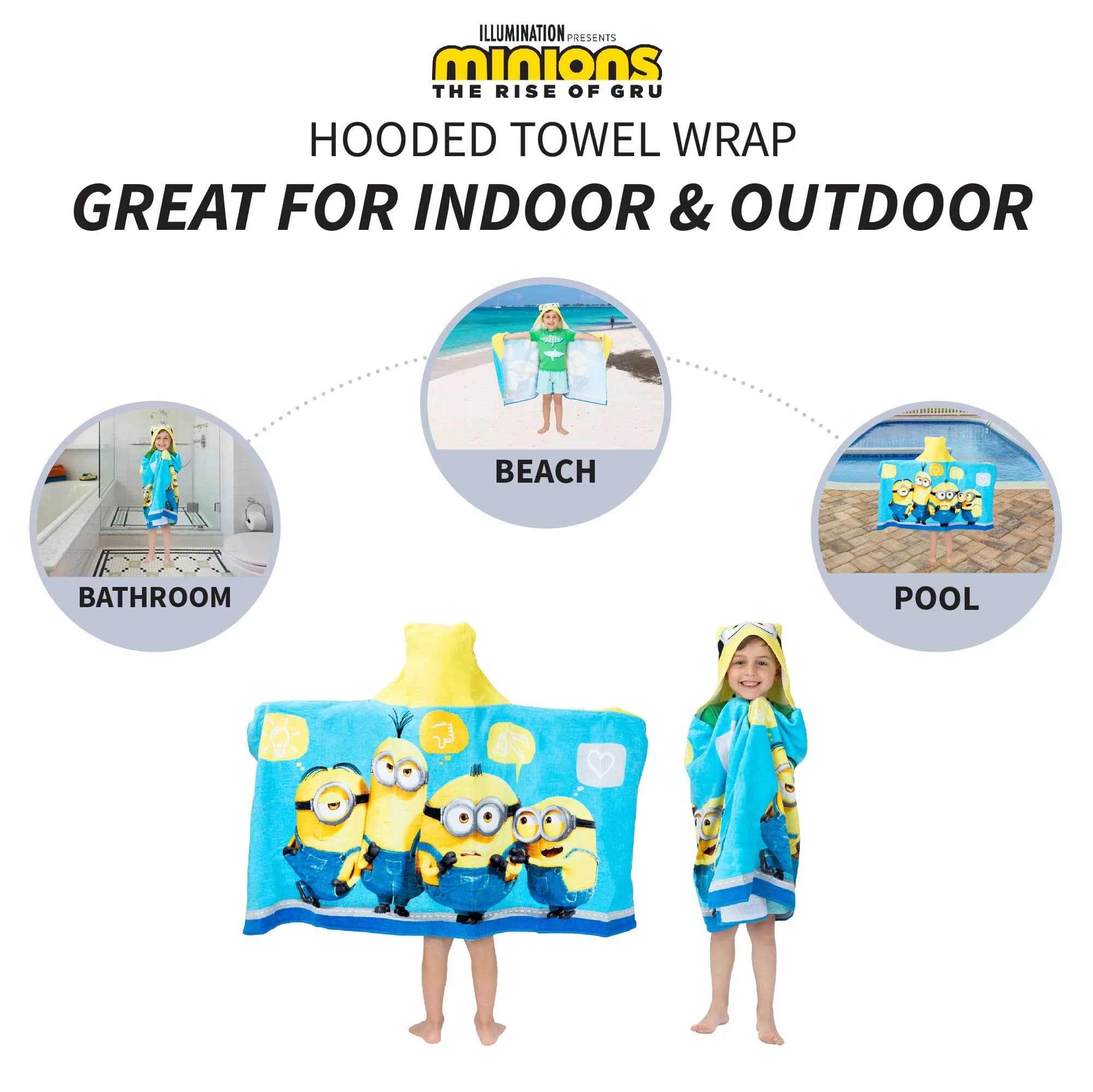 Franco Despicable Me Minions Hooded Towel Wrap 64cm x 127cm | Fun Cartoon Character for Kids - view 4