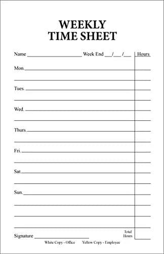 Becks Printing Weekly Time Sheets on 2 Part Carbonless Paper 5.5" x 8.5" | Employee Hours Tracking thumbnail 2