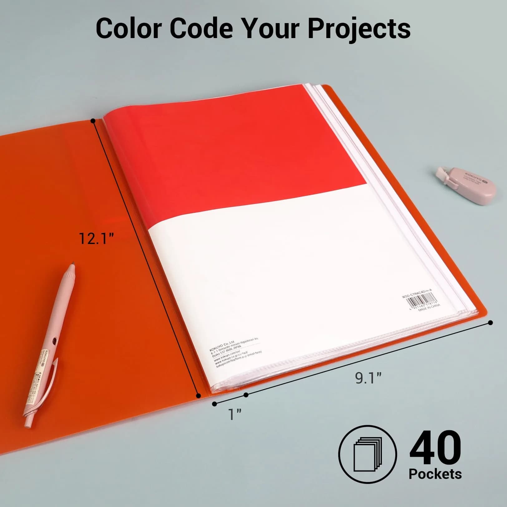 KOKUYO 40-Pocket Binder with Plastic Sleeves (Orange), A4 Art Portfolio Folder with Clear Sheet Protectors | Japan Import - view 2