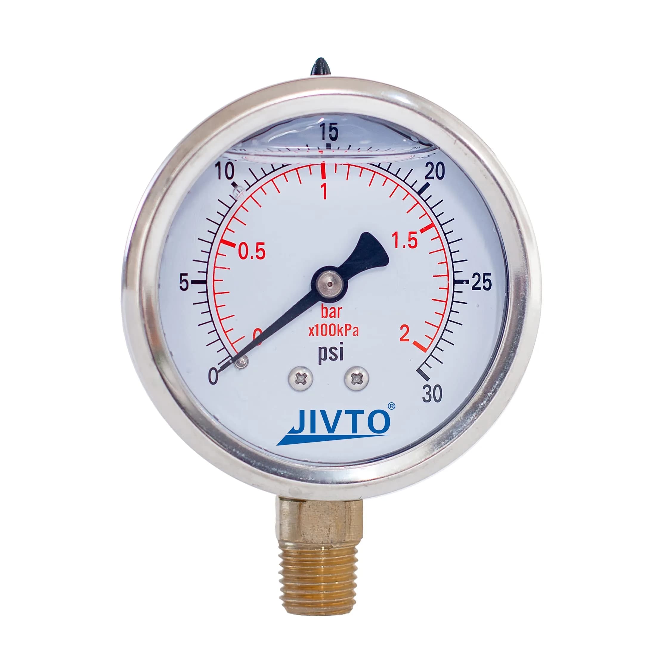 JIVTO Pressure Gauge Glycerin Liquid Filled 2.5" | Precise & Durable for Industrial Use — 0-30 psi