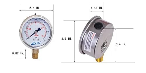 JIVTO Pressure Gauge Glycerin Liquid Filled 2.5" | Precise & Durable for Industrial Use thumbnail 5