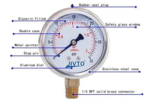 JIVTO Pressure Gauge Glycerin Liquid Filled 2.5" | Precise & Durable for Industrial Use thumbnail 6