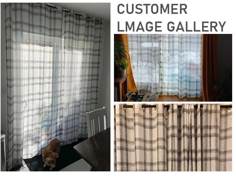 Randall Farmhouse Buffalo Check Semi-Sheer Curtain Panels 137cm x 213cm (54"W x 84"L) | Rustic Linen-Blend Light Filtering - view 5