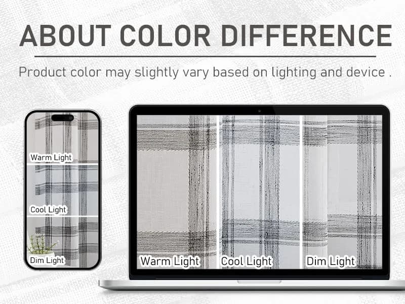 Randall Farmhouse Buffalo Check Semi-Sheer Curtain Panels 137cm x 213cm (54"W x 84"L) | Rustic Linen-Blend Light Filtering - view 6