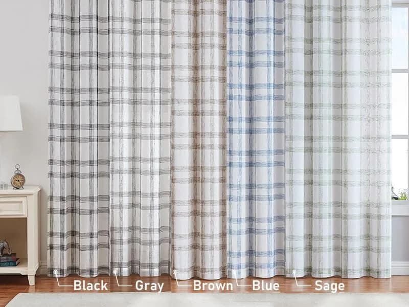 Randall Farmhouse Buffalo Check Semi-Sheer Curtain Panels 137cm x 213cm (54"W x 84"L) | Rustic Linen-Blend Light Filtering - view 7