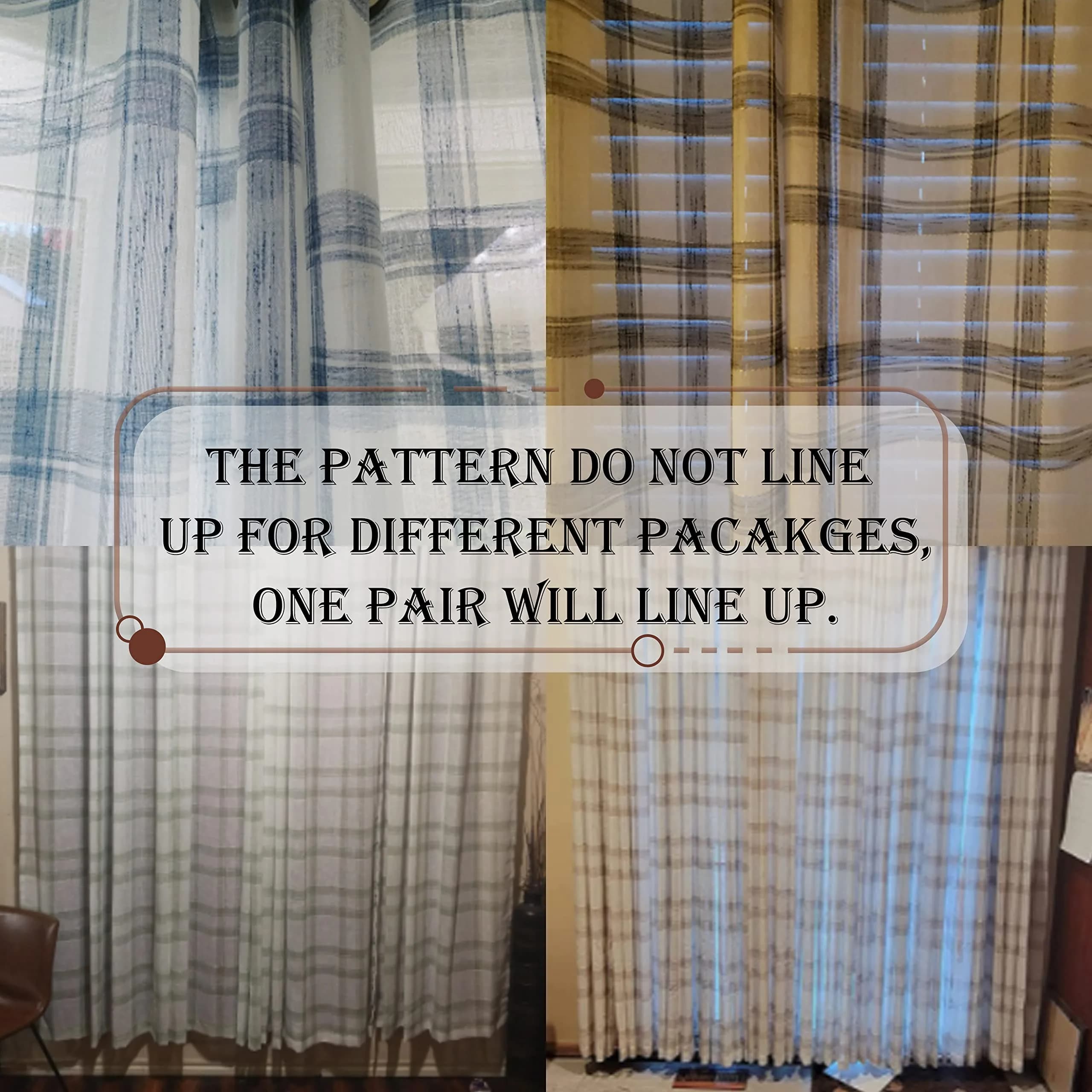 Randall Farmhouse Buffalo Check Semi-Sheer Curtain Panels 137cm x 213cm (54"W x 84"L) | Rustic Linen-Blend Light Filtering - view 8