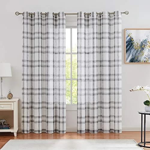 Randall Farmhouse Buffalo Check Semi-Sheer Curtain Panels 137cm x 213cm (54"W x 84"L) | Rustic Linen-Blend Light Filtering thumbnail 1