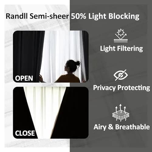 Randall Farmhouse Buffalo Check Semi-Sheer Curtain Panels 137cm x 213cm (54"W x 84"L) | Rustic Linen-Blend Light Filtering thumbnail 2