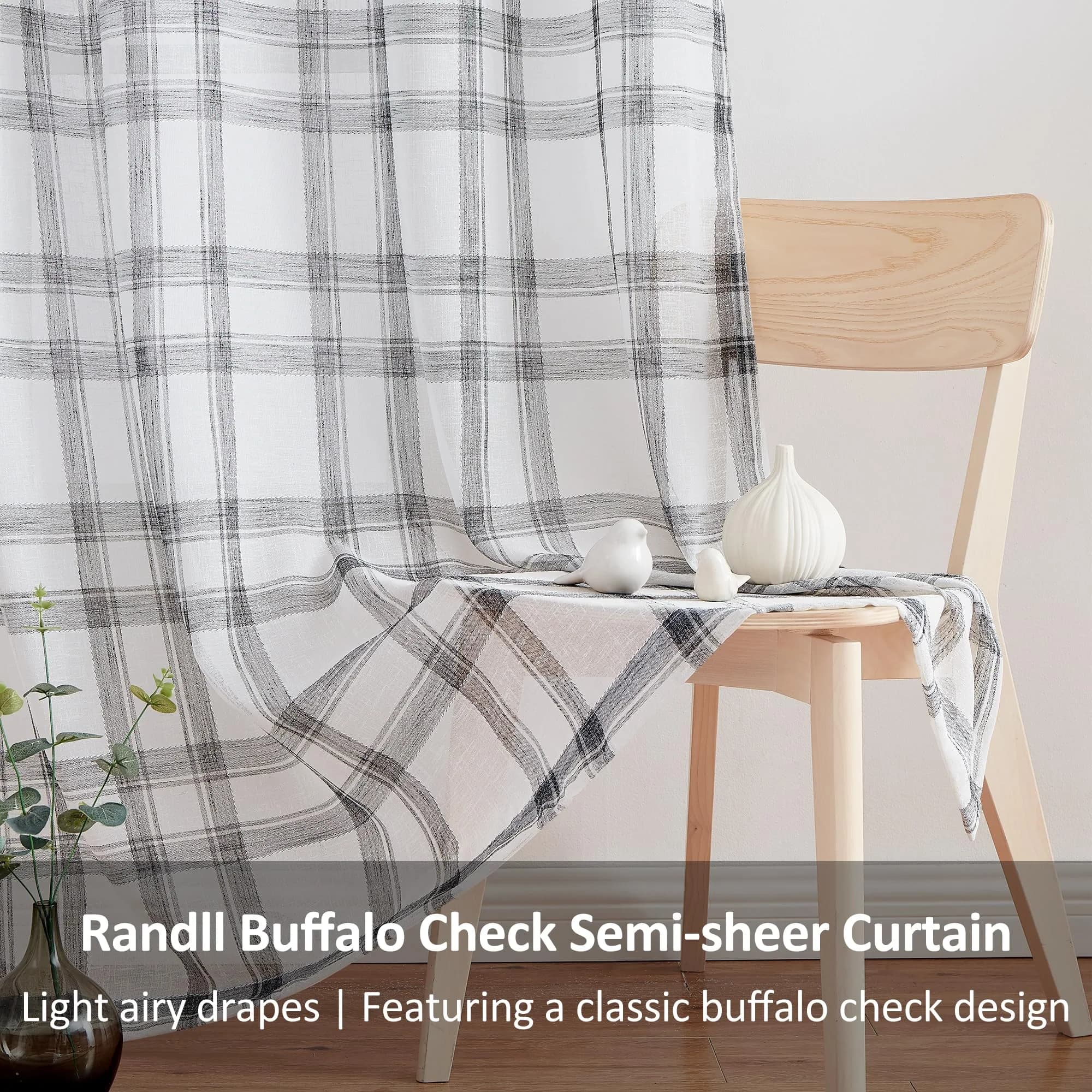 Randall Farmhouse Buffalo Check Semi-Sheer Curtain Panels 137cm x 213cm (54"W x 84"L) | Rustic Linen-Blend Light Filtering - view 4