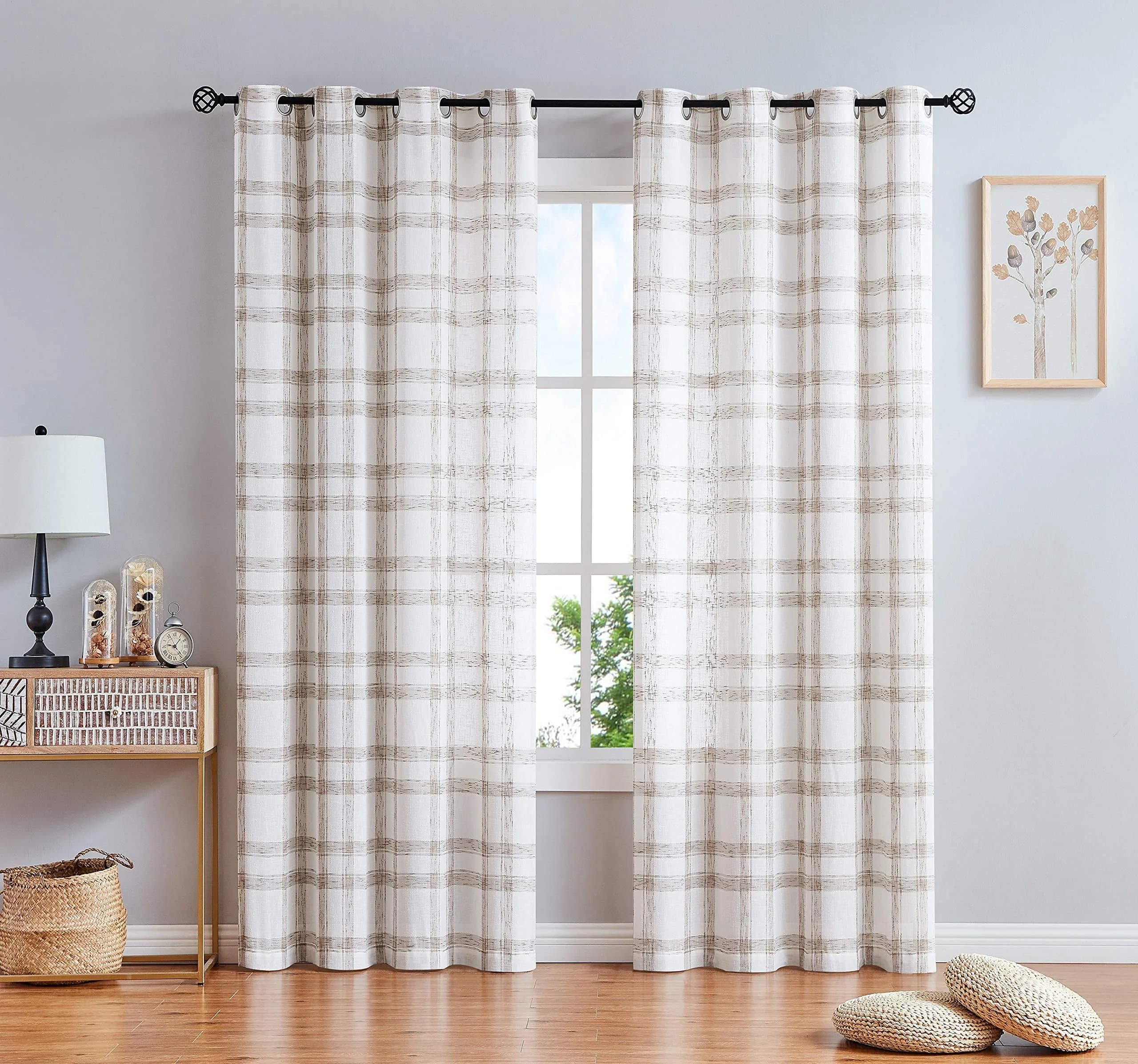 Randall Buffalo Check Semi-Sheer Curtain Panels 241 cm (95") | Farmhouse Style Light Filtering - main product image