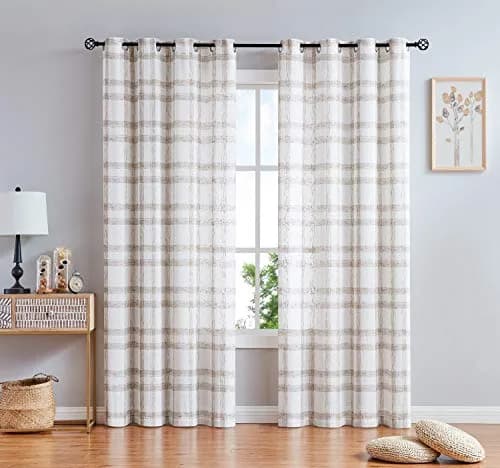 Randall Buffalo Check Semi-Sheer Curtain Panels 241 cm (95") | Farmhouse Style Light Filtering thumbnail 1
