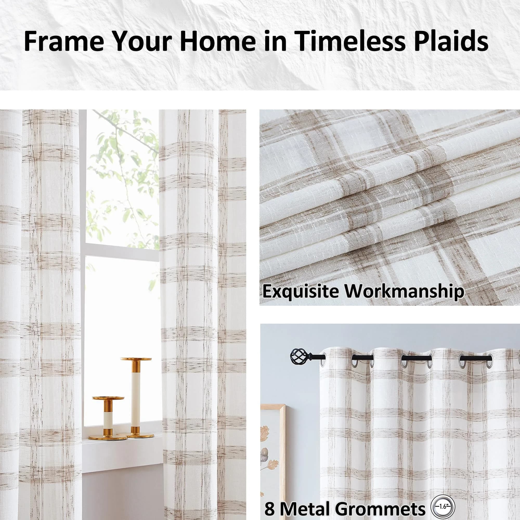 Randall Buffalo Check Semi-Sheer Curtain Panels 241 cm (95") | Farmhouse Style Light Filtering - view 3