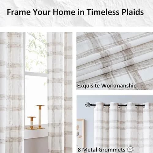 Randall Buffalo Check Semi-Sheer Curtain Panels 241 cm (95") | Farmhouse Style Light Filtering thumbnail 3