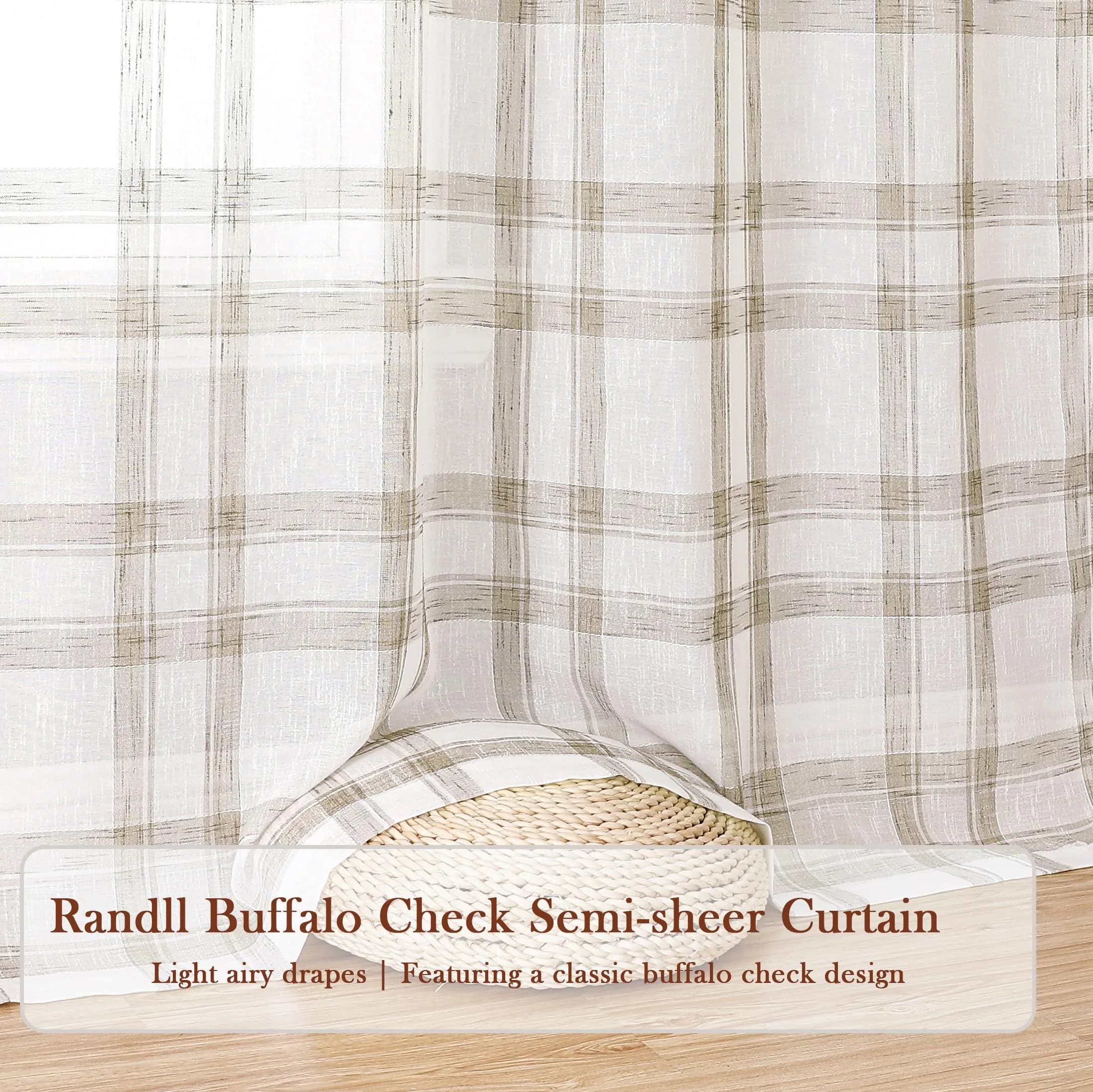 Randall Buffalo Check Semi-Sheer Curtain Panels 241 cm (95") | Farmhouse Style Light Filtering - view 4