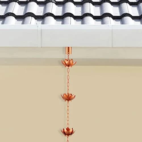 Oak Leaf Lotus Rain Chain 2.59m (8.5ft) with Adapter | Copper Powder Coated Decorative Gutter Downspout Alternative thumbnail 5