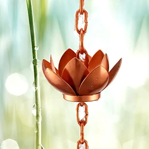 Oak Leaf Lotus Rain Chain 2.59m (8.5ft) with Adapter | Copper Powder Coated Decorative Gutter Downspout Alternative thumbnail 6