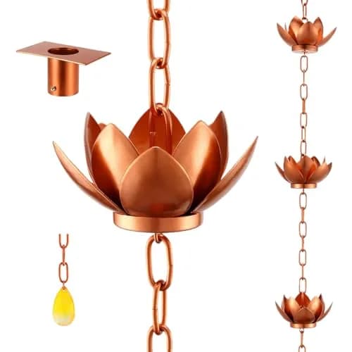 Oak Leaf Lotus Rain Chain 2.59m (8.5ft) with Adapter | Copper Powder Coated Decorative Gutter Downspout Alternative thumbnail 1