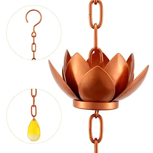 Oak Leaf Lotus Rain Chain 2.59m (8.5ft) with Adapter | Copper Powder Coated Decorative Gutter Downspout Alternative thumbnail 7