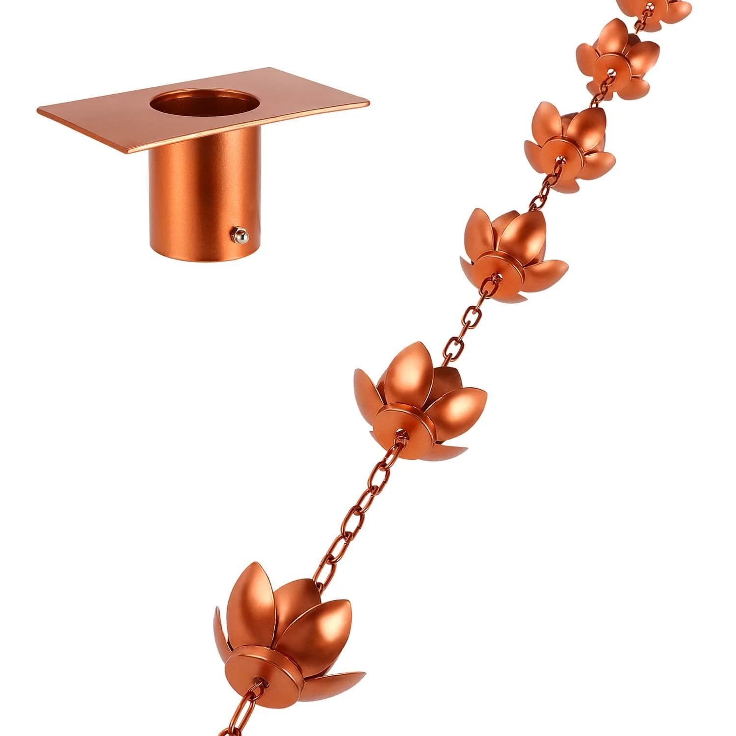 Oak Leaf Lotus Rain Chain 2.59m (8.5ft) with Adapter | Copper Powder Coated Decorative Gutter Downspout Alternative - view 8