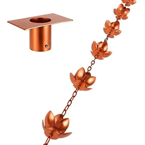 Oak Leaf Lotus Rain Chain 2.59m (8.5ft) with Adapter | Copper Powder Coated Decorative Gutter Downspout Alternative thumbnail 8