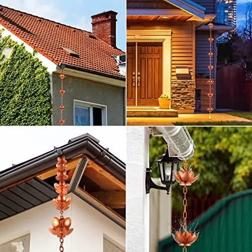 Oak Leaf Lotus Rain Chain 2.59m (8.5ft) with Adapter | Copper Powder Coated Decorative Gutter Downspout Alternative thumbnail 2