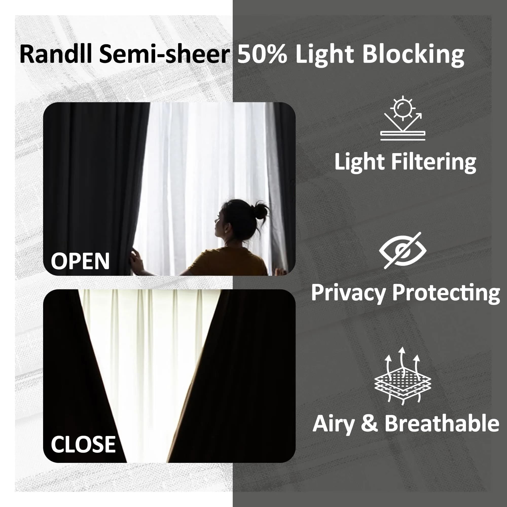 Randall Buffalo Check Semi-Sheer Curtain Panels Black & White 137cm (54") | Farmhouse Style Light Filtering Drapes - view 2