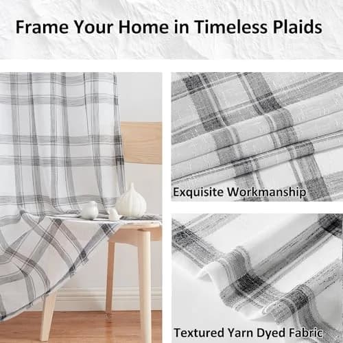 Randall Buffalo Check Semi-Sheer Curtain Panels Black & White 137cm (54") | Farmhouse Style Light Filtering Drapes thumbnail 3