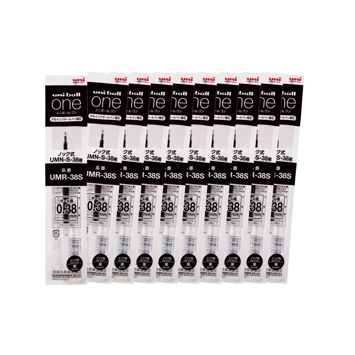 Mitsubishi Pencil Uni-Ball One Gel Pen Refill 0.38mm Black 10-Pack | Darker Ink for Memorable Notes - main product image