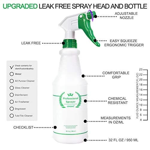 Uineko Heavy Duty Plastic Spray Bottles 2 Pack, 32 Oz | Adjustable Nozzle, Leak-Proof, Chemical Resistant, for Home & Garden thumbnail 2