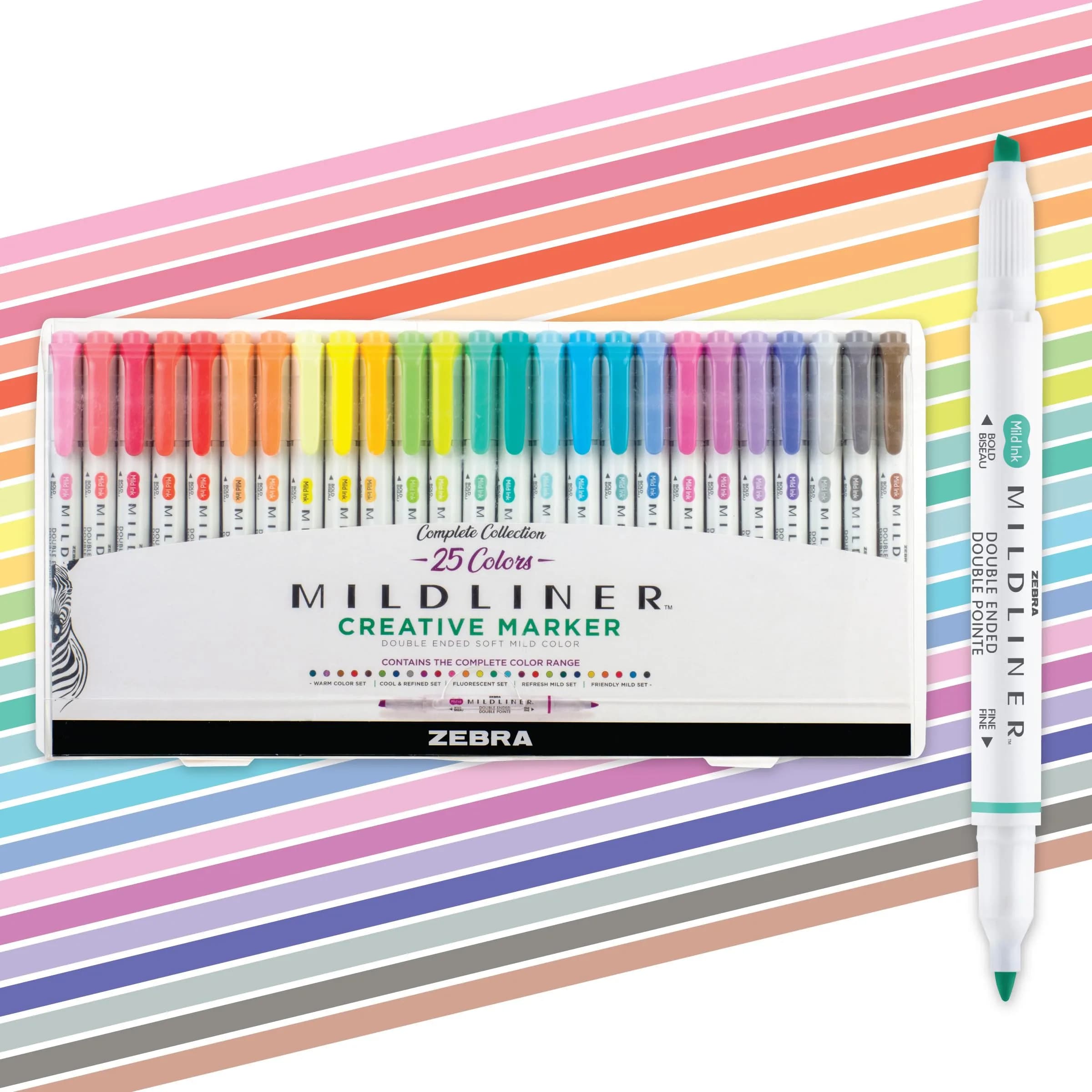 Zebra Pen Mildliner Assorted Colors Dual Tip Highlighter Set | 25-Pack, 1mm-4mm — Assorted E