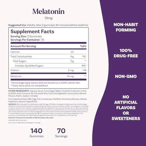 Natrol Melatonin 10 mg Gummies, Sleep Support for Adults, 140 Count | Strawberry Flavor, Vegetarian, Non-Habit Forming thumbnail 5
