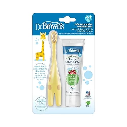 Dr. Brown's Infant-to-Toddler Toothbrush and Toothpaste Set, Giraffe, 2 Count (40g/1.4oz) | BPA-Free, Fluoride-Free thumbnail 1