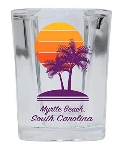 R and R Imports Myrtle Beach Souvenir Shot Glass 2oz | Colorful Palm Design, Square Base thumbnail 1