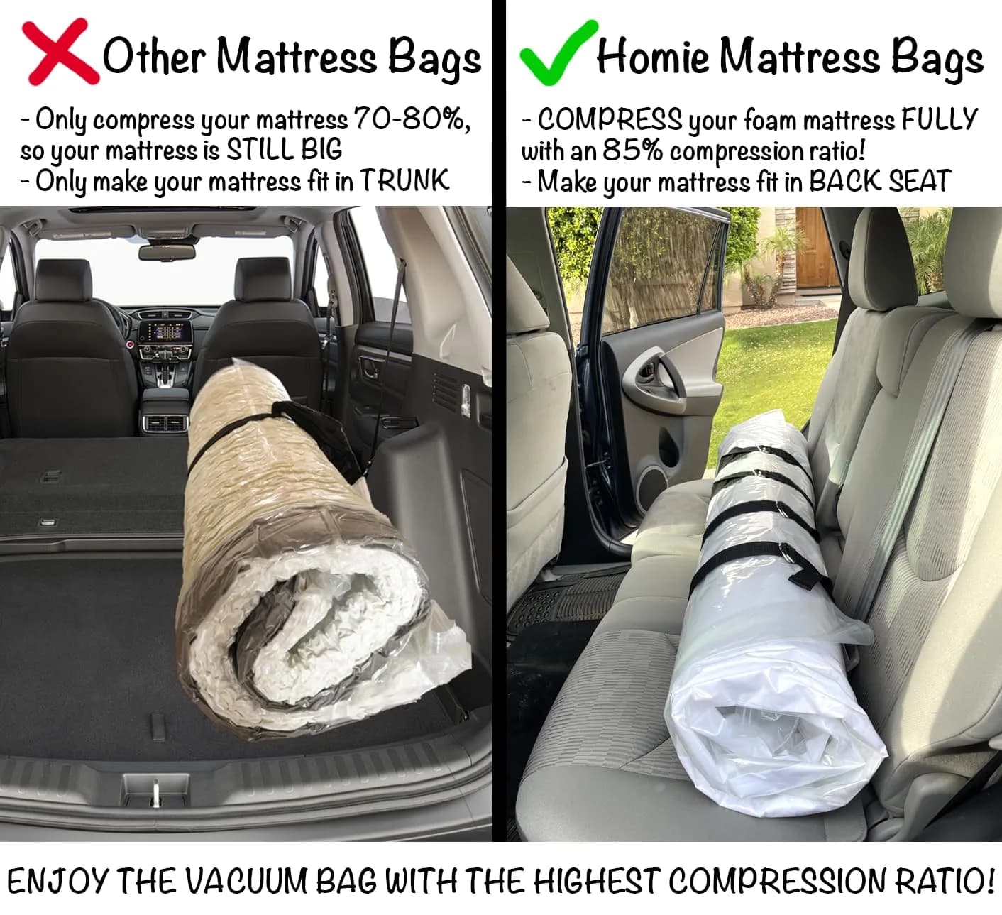 Homie King Size Vacuum Mattress Bag | Compresses Mattresses for Moving & Storage - view 3