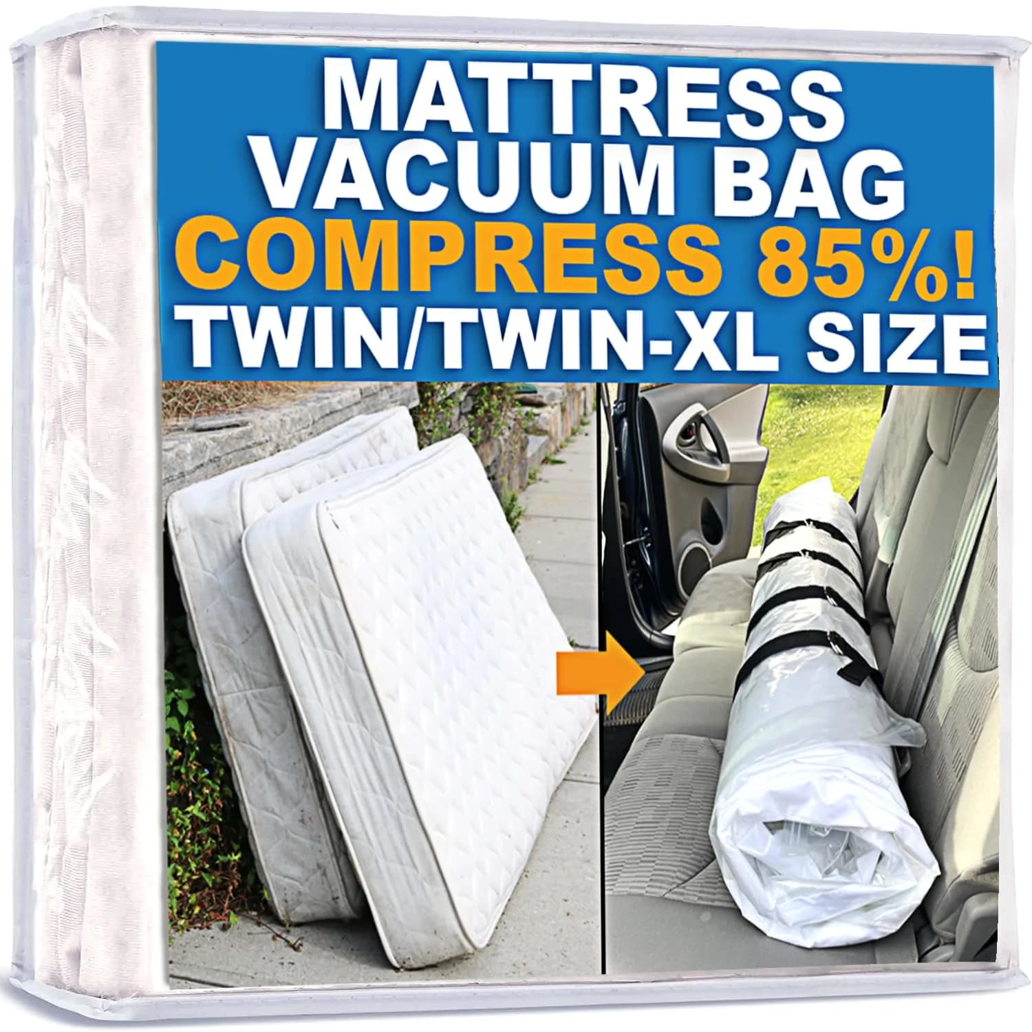 Homie Mattress Vacuum Bag for Moving, Twin/Twin-XL, Clear | Reusable Compression Storage for Returns - main product image