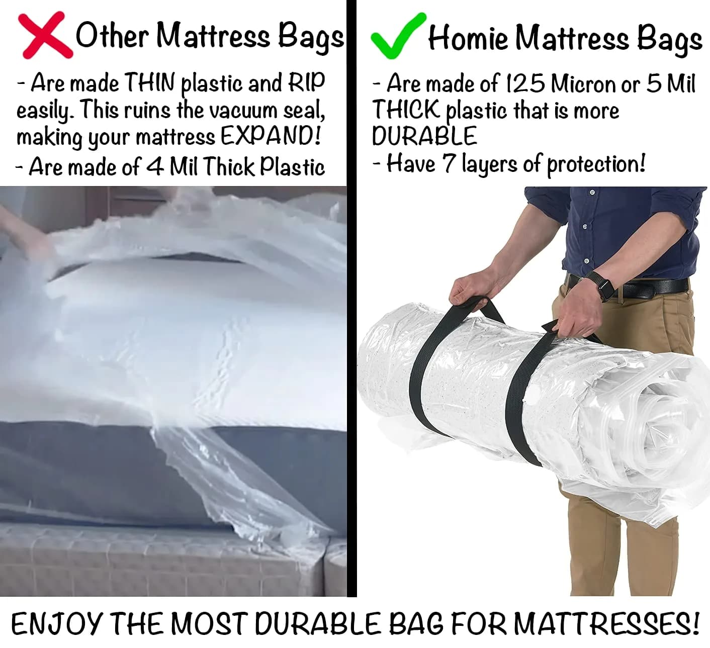Homie Mattress Vacuum Bag for Moving, Twin/Twin-XL, Clear | Reusable Compression Storage for Returns - view 5