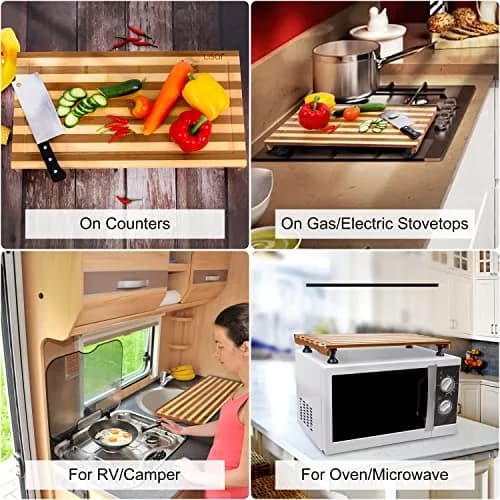 Lynicon Bamboo Stovetop Cover & Countertop Cutting Board 21.3"L x 11.4"W | Adjustable Legs for RV & Kitchen thumbnail 4