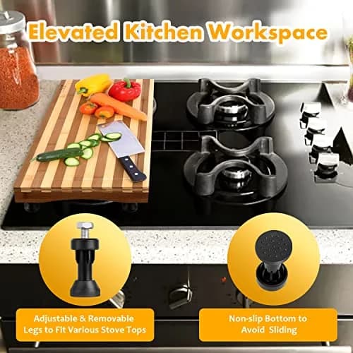 Lynicon Bamboo Stovetop Cover & Countertop Cutting Board 21.3"L x 11.4"W | Adjustable Legs for RV & Kitchen thumbnail 5