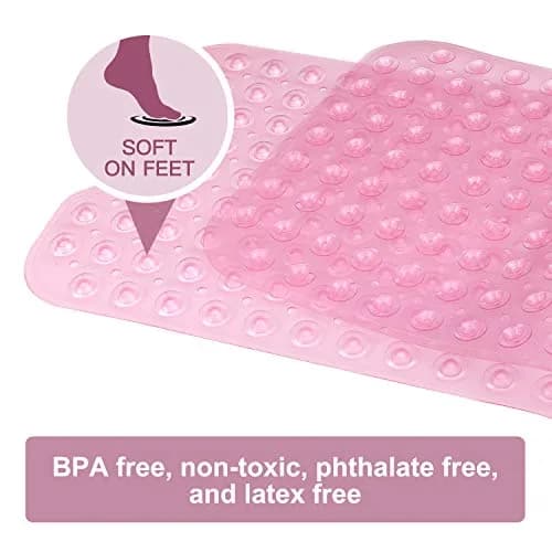 YINENN Bath and Shower Safety Mats 40x16 inch | Non Slip with Suction Cups for Bathroom, Extra Large, Machine Washable, Light Pink thumbnail 4