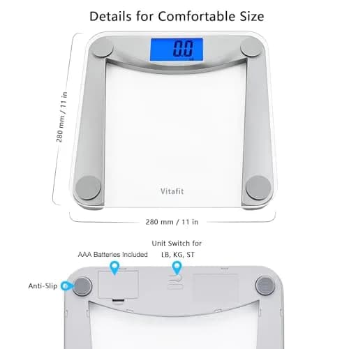 Vitafit Digital Bathroom Scale 11x11 in | 0.1lb Accuracy, 400lb Capacity, Tempered Glass thumbnail 6