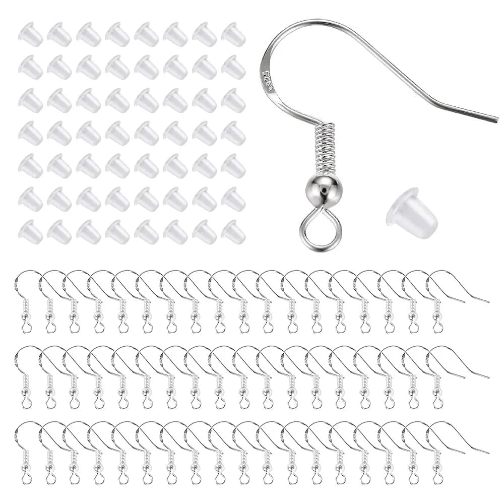 Lhedon Jewelry Finding Kit 200 pcs/100 pairs | Hypoallergenic Sterling Silver & Gold Earring Hooks for DIY Jewelry — Silver