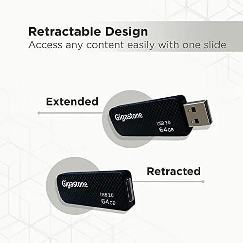 Gigastone V30 64GB USB 2.0 Flash Drive 5-Pack | Retractable, Durable & Reliable Performance thumbnail 3