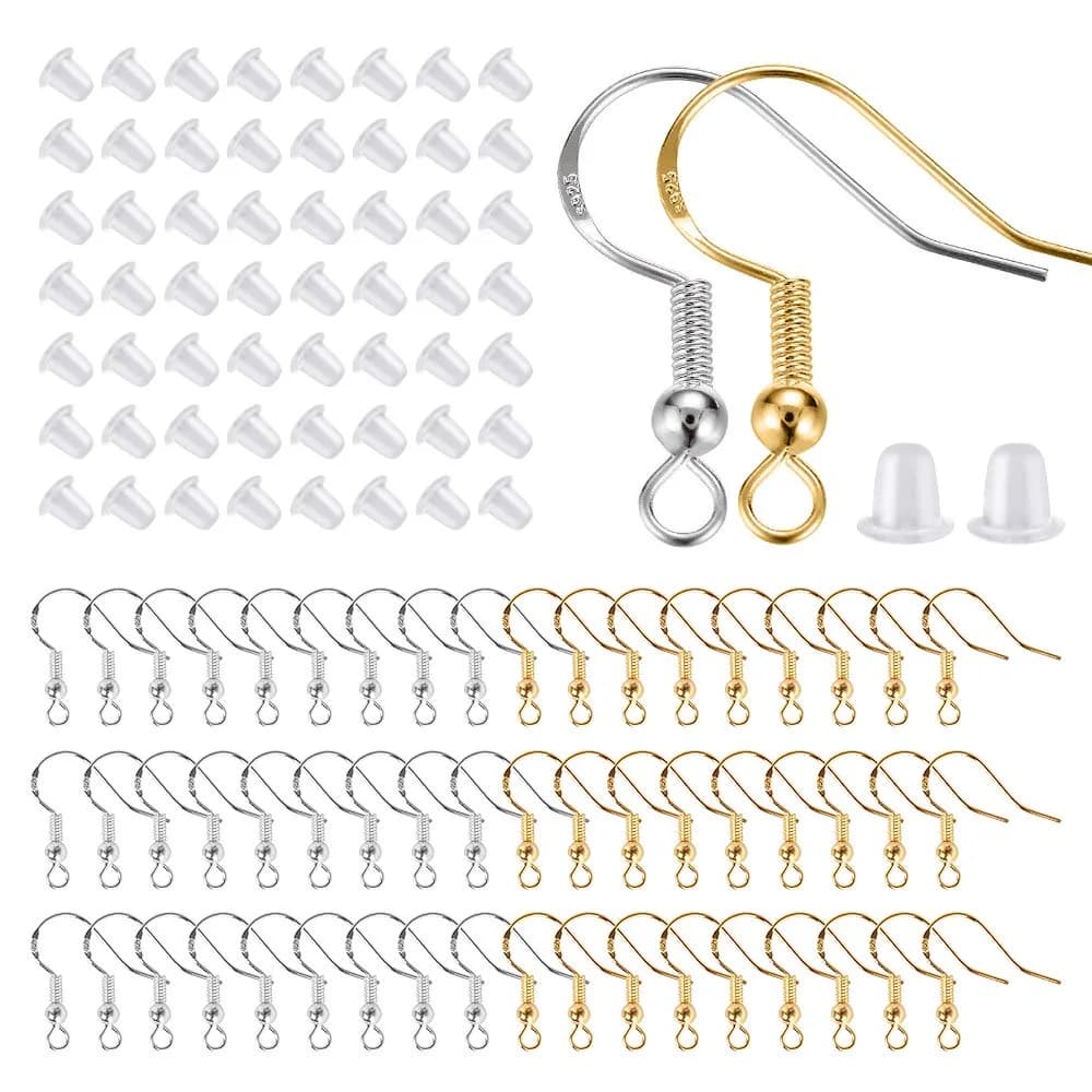 Lhedon Jewelry Finding Kit 200 pcs/100 pairs | Hypoallergenic Sterling Silver & Gold Earring Hooks for DIY Jewelry — Sliver+Gold