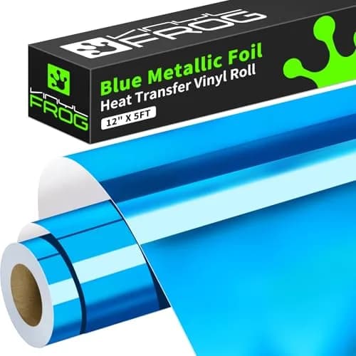 VINYL FROG Blue Metallic Foil Heat Transfer Vinyl 12" x5ft | Chrome Iron-on HTV for T-Shirts thumbnail 1