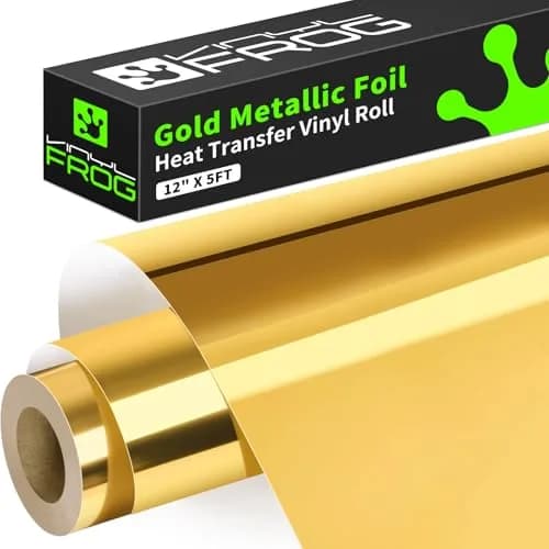 VINYL FROG Gold Metallic Foil Heat Transfer Vinyl Roll 12" x5ft | Chrome HTV for T-Shirts & DIY thumbnail 1
