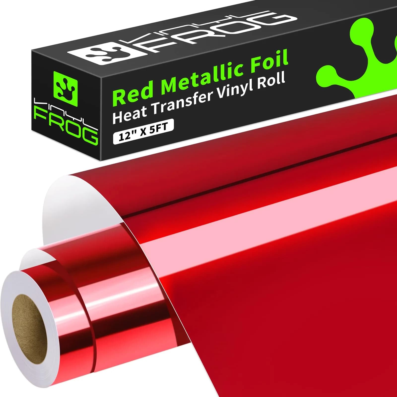 VINYL FROG Red Metallic Foil Heat Transfer Vinyl 12in x 5ft (30.48cm x 1.52m) | Chrome Iron On Vinyl for T-Shirts — Red
