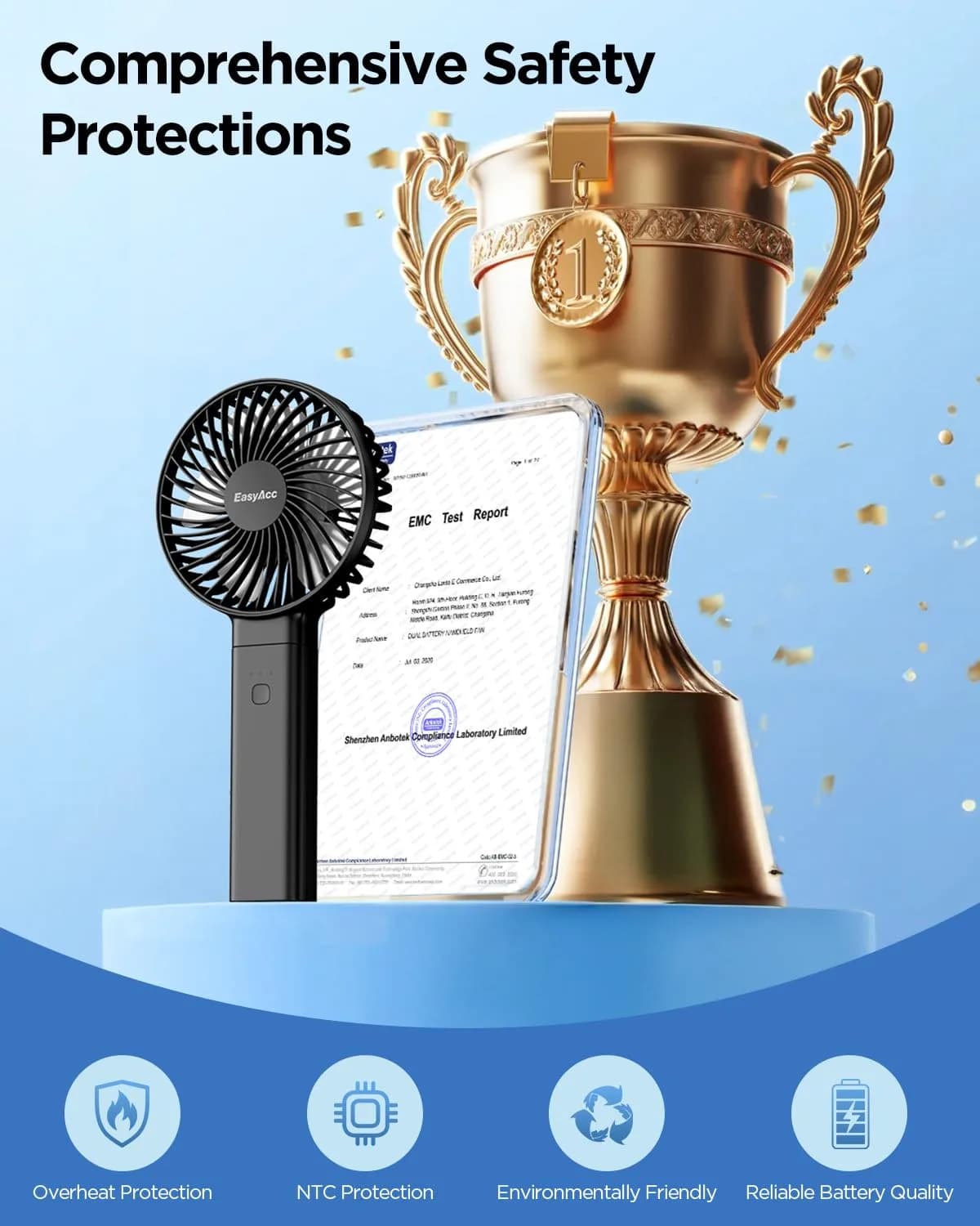 EasyAcc Portable Rechargeable Fan 213g (7.5oz) | 4-Speed Foldable Mini Fan for Travel & Office - view 2